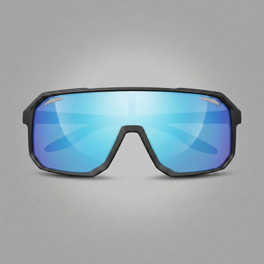 Eisblau · Ridge Shades von vorne, Wraparound-Form mit eisblauen Gläsern