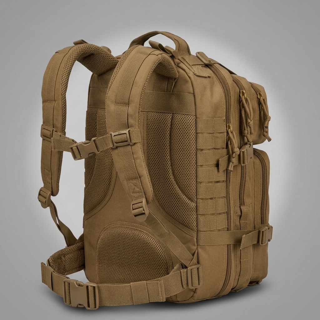 Braun · Trailpack 38L von hinten mit belüftetem Rückenpolster und Hüftgurt