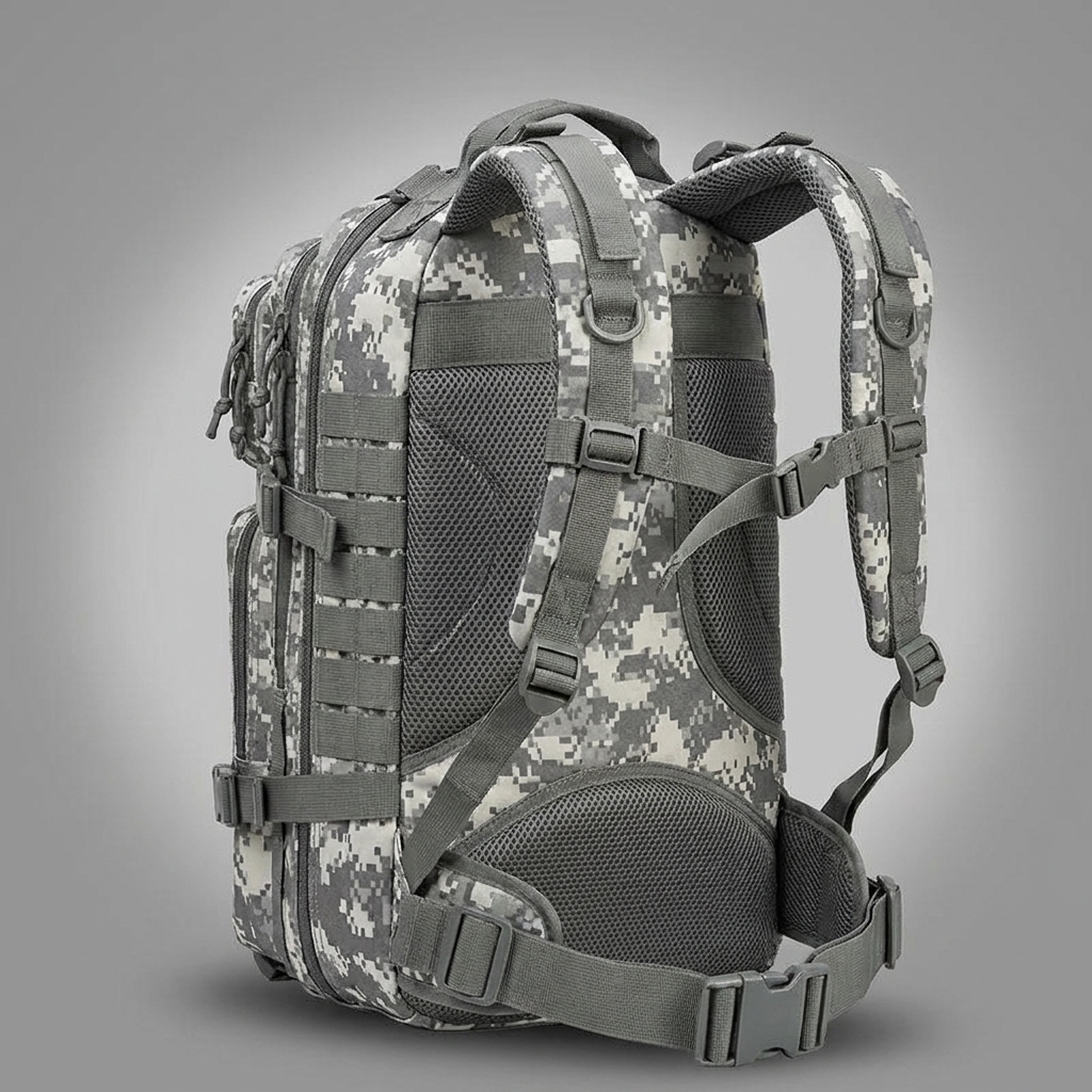 ACU · Trailpack 38L von hinten mit belüftetem Rückenpolster und Hüftgurt