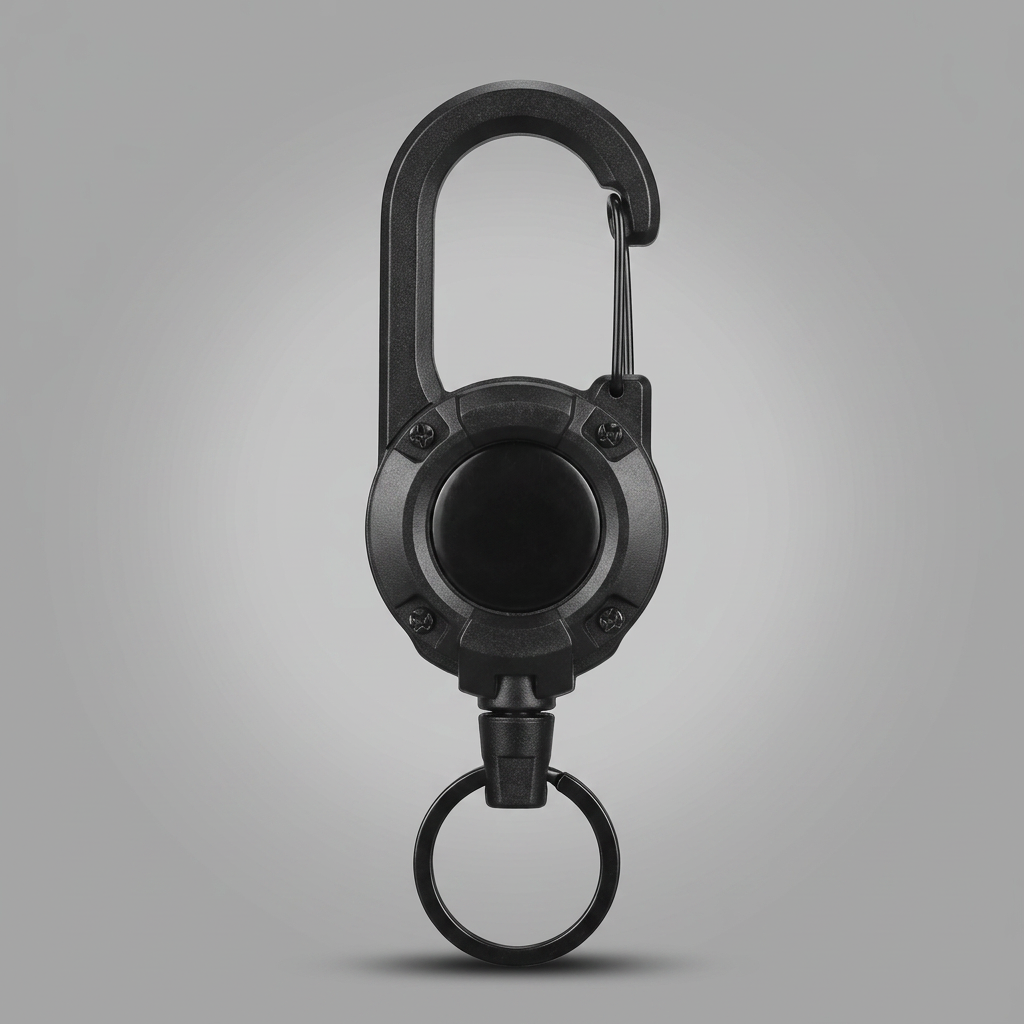 Outvolt Karabiner-Schlüsselanhänger in Schwarz mit ausziehbarem Stahlseil