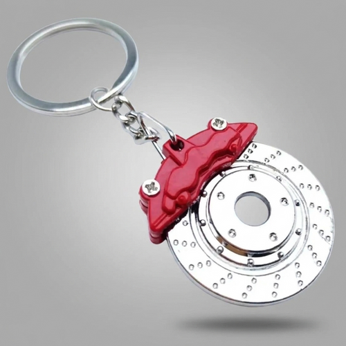 Rot · Bremsscheiben-Schlüsselanhänger rot, Ansicht mit Schlüsselring und Kette