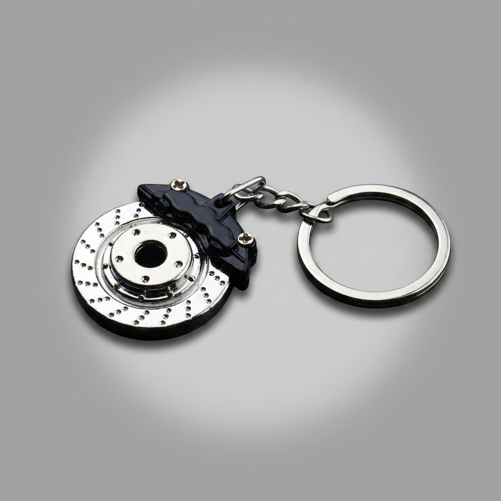Schwarz · Bremsscheiben-Schlüsselanhänger schwarz mit gelochter Chromscheibe und Schlüsselring